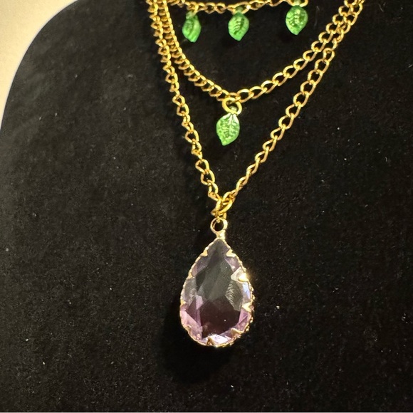 Fairycore Purple Ombre Crystal Pendant Green Leaf Necklace - Picture 16 of 16